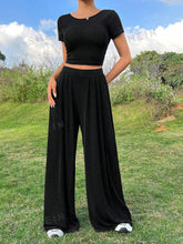 Black Casual Knit Slim Fit Top And Pants Set